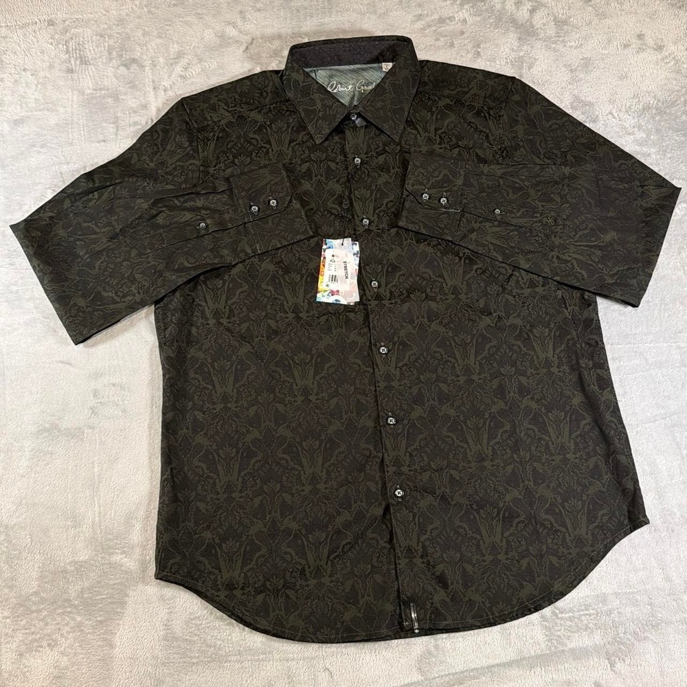 NWT Robert Graham Highland Stretch Button-Up Shirt | Olive Floral | Large